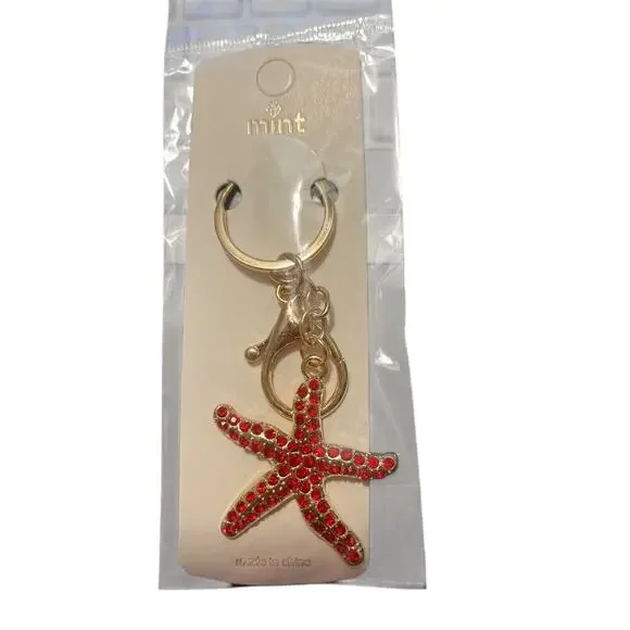 MINT RED SPARKLE STARFISH KEYCHAIN - Picture 1 of 1